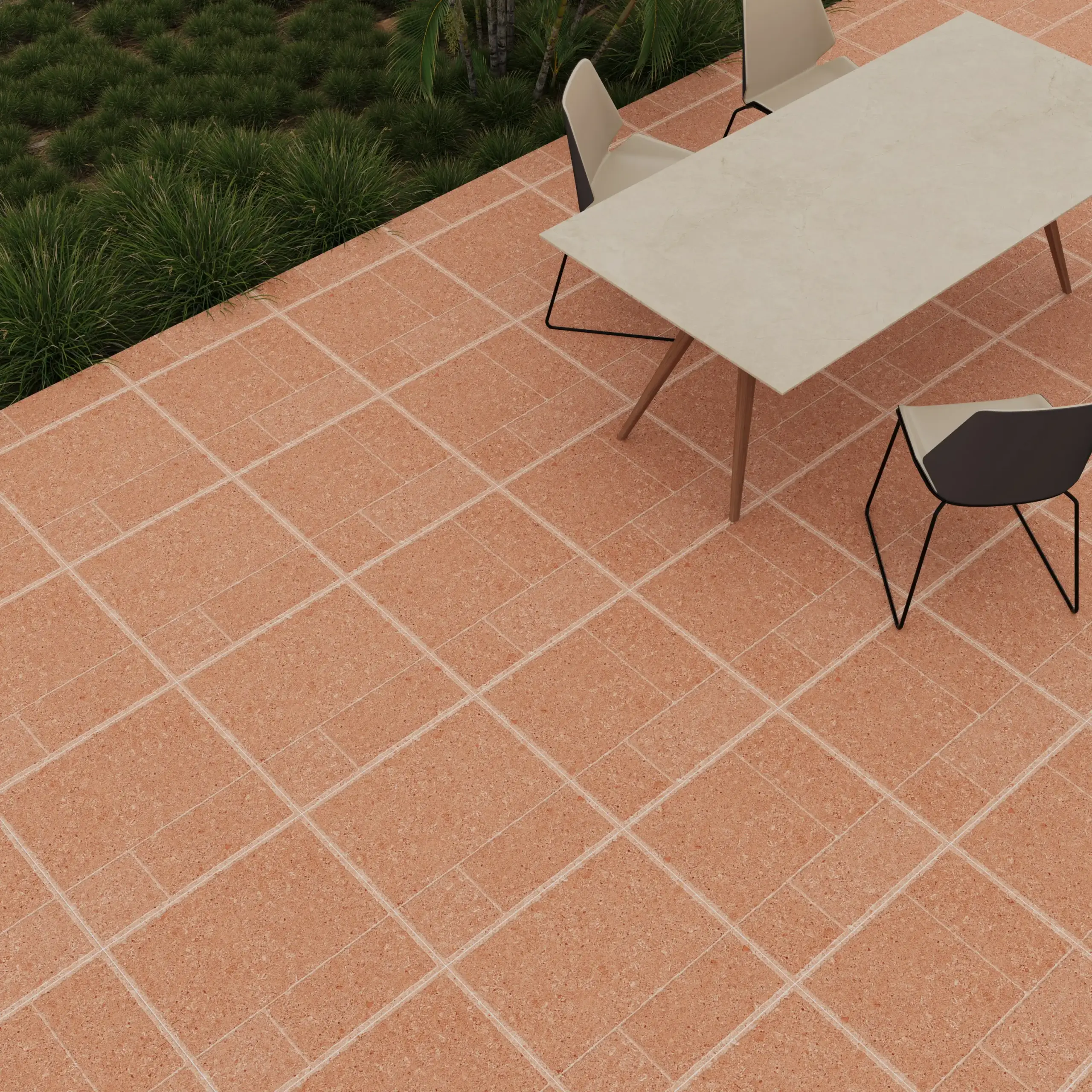Gạch Sân Vườn 600x600mm Dày 12mm – Chịu Lực Cao, Chống Trơn Trượt, Thiết Kế Nghệ Thuật Độc Đáo Gạch sân vườn 600x600mm – Giải pháp hoàn thiện bền đẹp cho không gian ngoài trời Khi lựa chọn vật liệu cho sân vườn, sân thượng hay khu vực ngoài trời, yếu tố quan trọng nhất luôn là độ bền, khả năng chống trơn và tính thẩm mỹ lâu dài. Mẫu gạch sân vườn 600x600mm dày 12mm mang đến giải pháp hoàn hảo với khả năng chịu lực vượt trội, bề mặt Matt chống trơn hiệu quả cùng thiết kế có thể cắt ghép sáng tạo theo nhiều phong cách kiến trúc. Không chỉ phù hợp cho sân vườn, dòng gạch này còn được ứng dụng linh hoạt trong các quán café, resort, ban công, sân thượng, lối đi và cả khu vực vách nhà vệ sinh (WC), tạo nên những không gian hiện đại và đầy tính nghệ thuật.