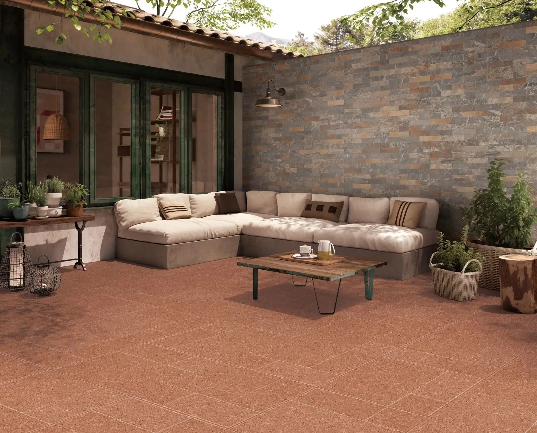 Gạch Sân Vườn 600x600mm Dày 12mm – Chịu Lực Cao, Chống Trơn Trượt, Thiết Kế Nghệ Thuật Độc Đáo Gạch sân vườn 600x600mm – Giải pháp hoàn thiện bền đẹp cho không gian ngoài trời Khi lựa chọn vật liệu cho sân vườn, sân thượng hay khu vực ngoài trời, yếu tố quan trọng nhất luôn là độ bền, khả năng chống trơn và tính thẩm mỹ lâu dài. Mẫu gạch sân vườn 600x600mm dày 12mm mang đến giải pháp hoàn hảo với khả năng chịu lực vượt trội, bề mặt Matt chống trơn hiệu quả cùng thiết kế có thể cắt ghép sáng tạo theo nhiều phong cách kiến trúc. Không chỉ phù hợp cho sân vườn, dòng gạch này còn được ứng dụng linh hoạt trong các quán café, resort, ban công, sân thượng, lối đi và cả khu vực vách nhà vệ sinh (WC), tạo nên những không gian hiện đại và đầy tính nghệ thuật.